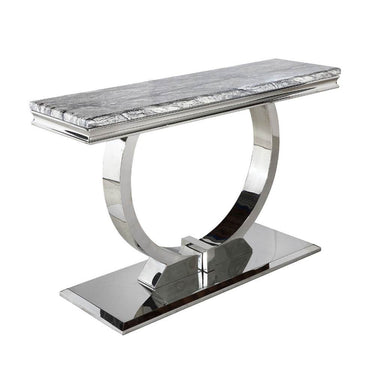 Arriana Console Table – Luxury Glass or Marble Top with Polished Stainless Steel Base – 140cm - UK Luxury Furniture